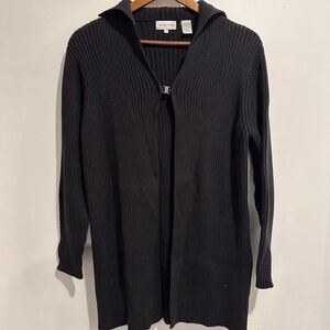 JEANNE PIERRE Vintage Single Clasp Black Cotton Long Lined Cardigan Size S‎